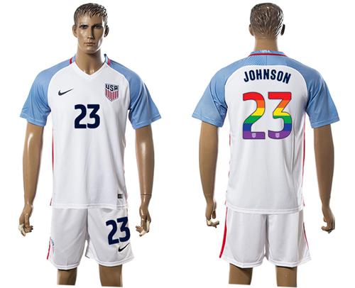 USA #23 Johnson White Rainbow Soccer Country Jersey